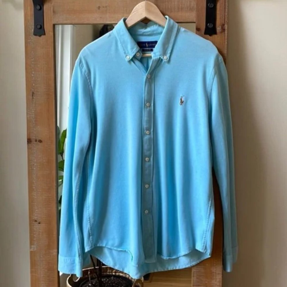 Polo by Ralph Lauren Blue Knit Oxford Button Down Size L